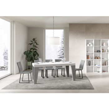 Table Naxy Mix - Table extensible 90x180/284 cm Plateau Frêne Blanc Naxy Mix - Pieds Noyer