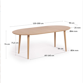 Table ovale extensible Oqui en placage chêne Ø120