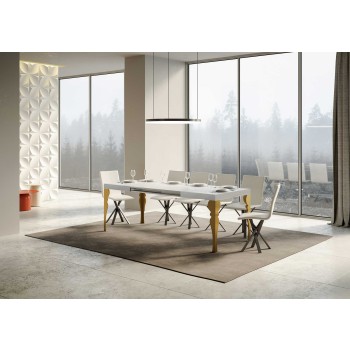 Paxon Gold Table - Table extensible 90x130/234 cm Paxon Frêne Blanc Structure Or