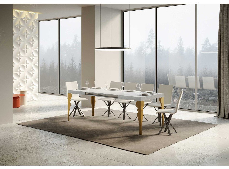 Paxon Gold Table - Table extensible 90x130/390 cm Paxon Frêne Blanc Structure Or