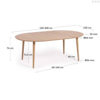 Table ronde extensible Oqui en placage chêne Ø120