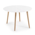 Table ronde extensible Oqui en MDF laqué blanc naturel