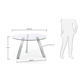 Table ronde Carib en verre et pieds en acier transparent