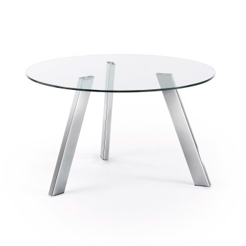 Table ronde Carib en verre et pieds en acier transparent