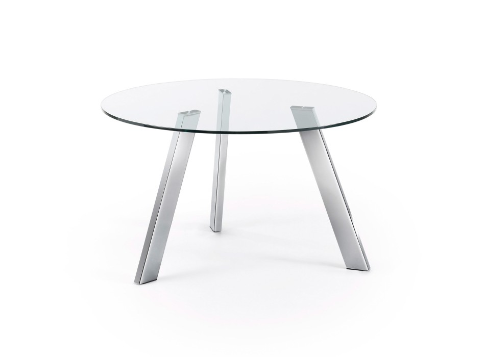 Table ronde Carib en verre et pieds en acier transparent