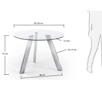 Table ronde Carib en verre et pieds en acier transparent