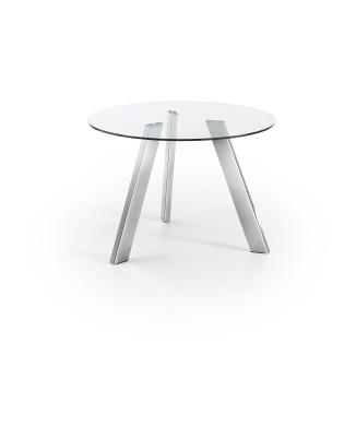 Table ronde Carib en verre et pieds en acier transparent