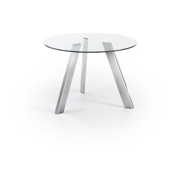 Table ronde Carib en verre et pieds en acier transparent