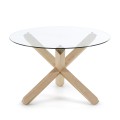 Table ronde Lotus en verre et pieds en bois