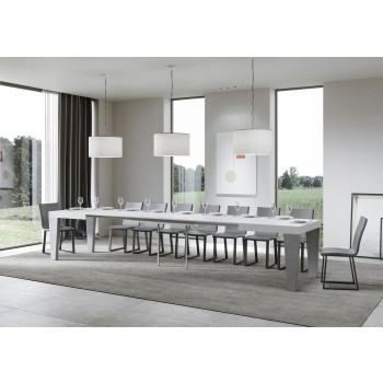 Table Spimbo Mix - Table extensible 90x130/390 cm Plateau Spimbo Mix Frêne Blanc - Pieds noyer