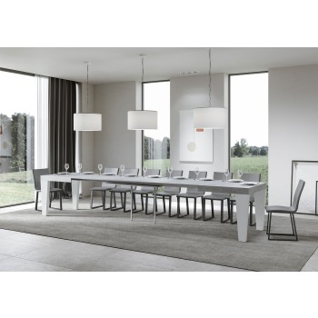 Table Spimbo Mix - Table extensible 90x130/390 cm Plateau Spimbo Mix Frêne Blanc - Pieds noyer