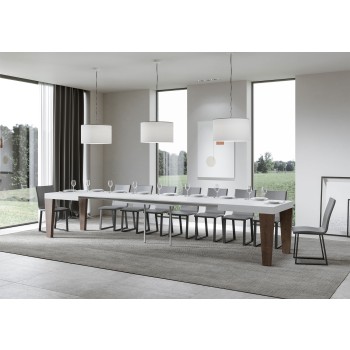 Table Spimbo Mix - Table extensible 90x130/390 cm Plateau Spimbo Mix Frêne Blanc - Pieds noyer