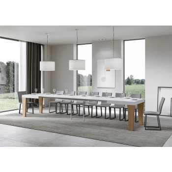 Table Spimbo Mix - Table extensible 90x130/390 cm Plateau Spimbo Mix Frêne Blanc - Pieds noyer