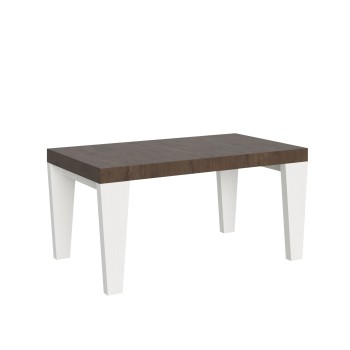 Table Spimbo Mix - Table extensible 90x160/264 cm Plateau Spimbo Mix Frêne Blanc - Pieds noyer