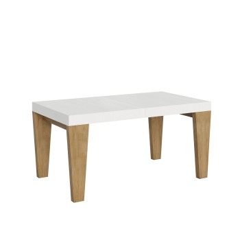 Table Spimbo Mix - Table extensible 90x160/264 cm Plateau Spimbo Mix Frêne Blanc - Pieds noyer