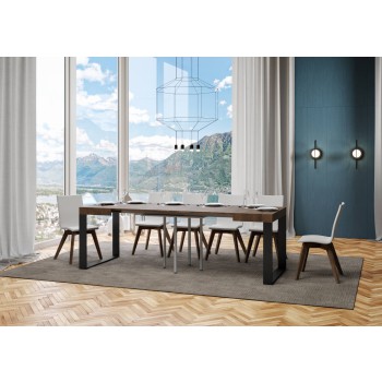 Table Tecno - Table extensible 90x90/246 cm Tecno Frêne Blanc Structure Anthracite