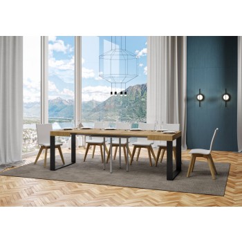 Table Tecno - Table extensible 90x90/246 cm Tecno Frêne Blanc Structure Anthracite