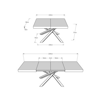 Table Volantis Evolution structure Anthracite - Table extensible 90x120/224 cm Volantis Evolution Frêne Blanc structure Anthracite