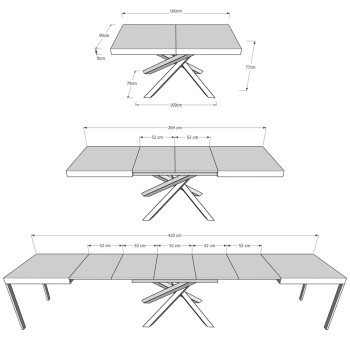 Table Volantis Evolution structure Anthracite - Table extensible 90x160/420 cm Volantis Evolution Frêne Blanc structure Anthracite