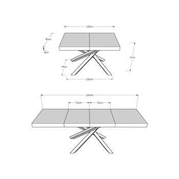 Table Volantis Premium structure Anthracite - Table extensible 90x120/224 cm Volantis Premium Frêne Blanc structure Anthracite