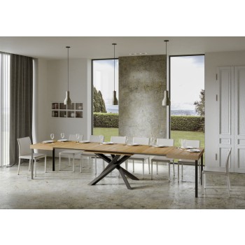 Table Volantis structure Anthracite - Table extensible 90x130/390 cm Volantis Frêne Blanc structure Anthracite