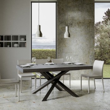 Table Volantis structure Anthracite - Table extensible 90x160/264 cm Volantis Frêne Blanc structure Anthracite