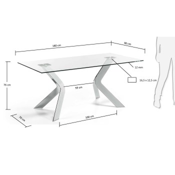 Table Westport en verre et pieds en acier chromé en Verre Transparent